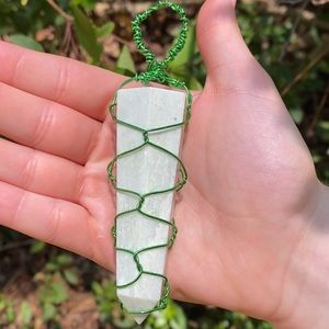 Wire Wrapped White Scolecite Crystal Tower Point Pendant